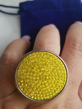 Swarovski Elements Stainless Steel Huge Yellow Pave Disk Statement Ring NEW
